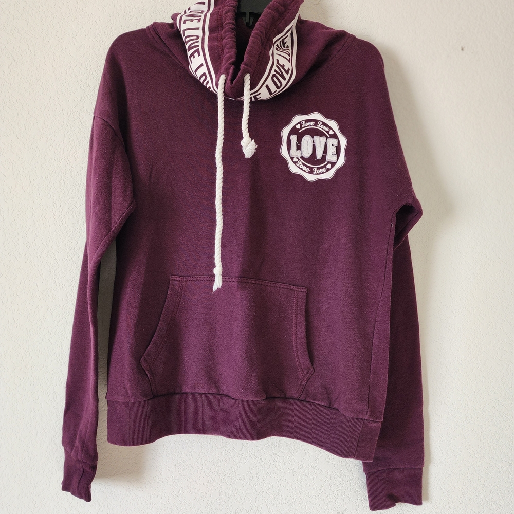 Y2K Plum Hoodie with Love Logo Size Medium